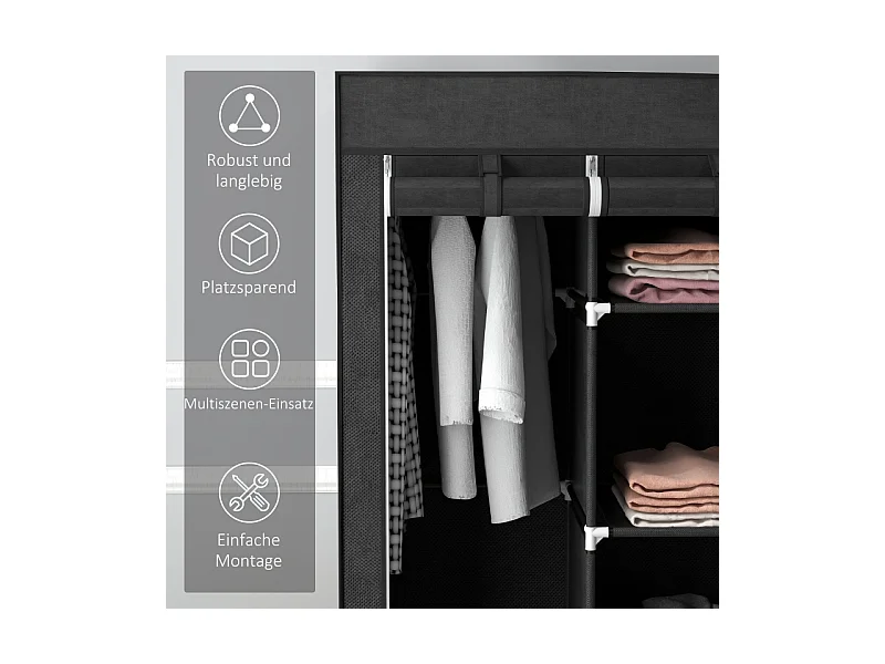 Armoire pliante en tissu avec 3 tiroirs – Noir, 125 x 43 x 162,5 cm, pratique et gain de place pour chambre ou salon