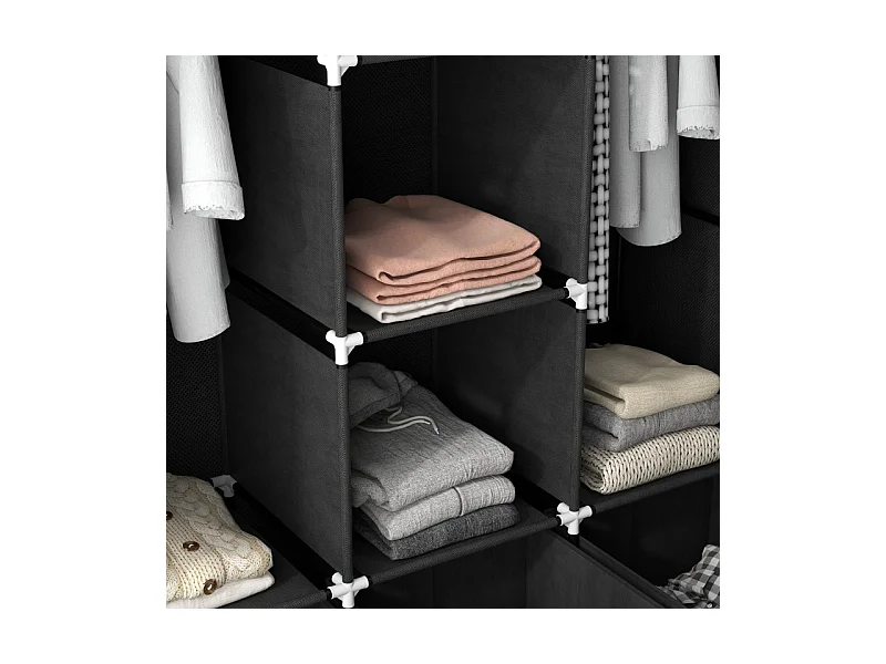 Armoire pliante en tissu avec 3 tiroirs – Noir, 125 x 43 x 162,5 cm, pratique et gain de place pour chambre ou salon