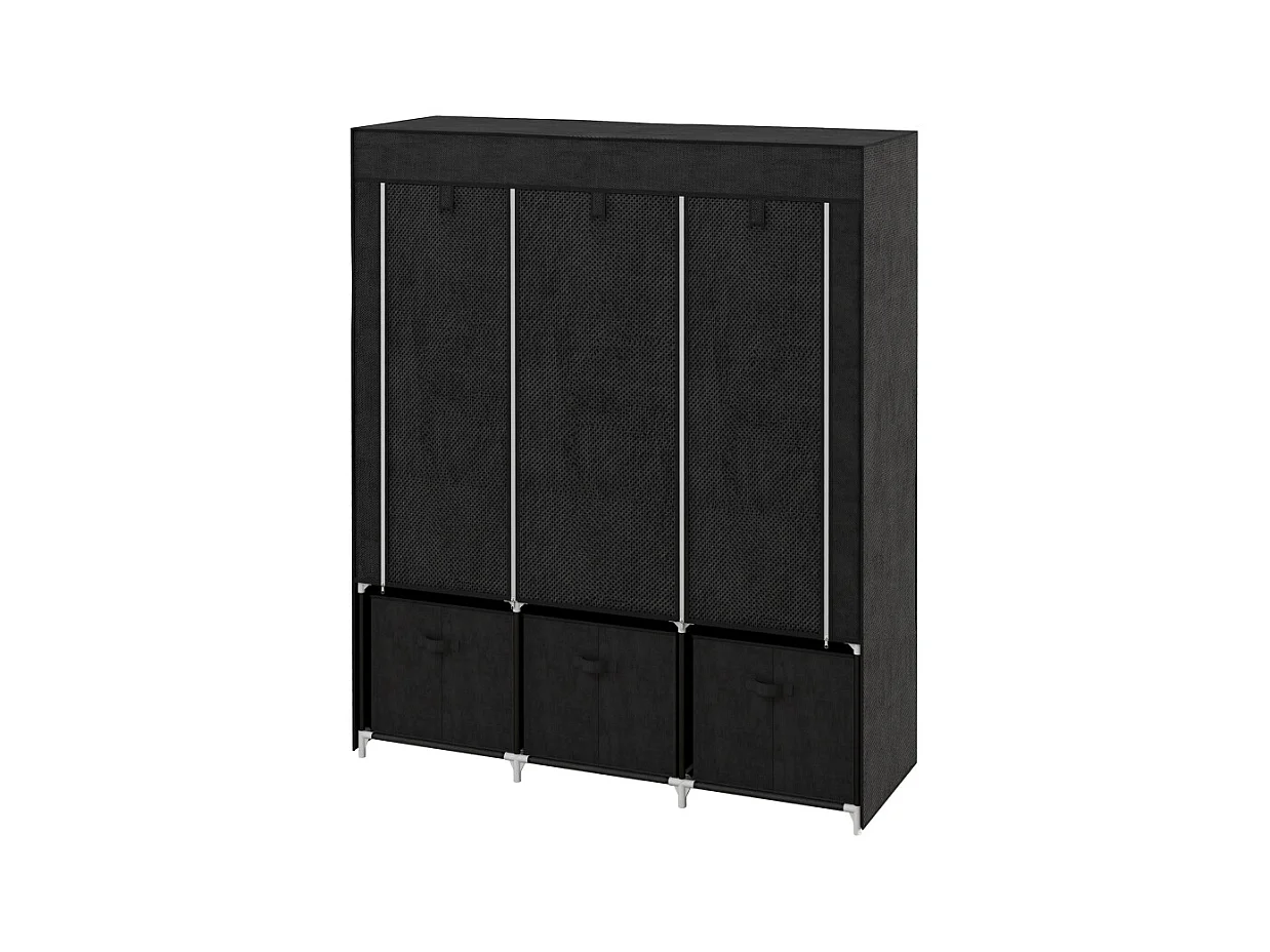Armoire pliante en tissu avec 3 tiroirs – Noir, 125 x 43 x 162,5 cm, pratique et gain de place pour chambre ou salon