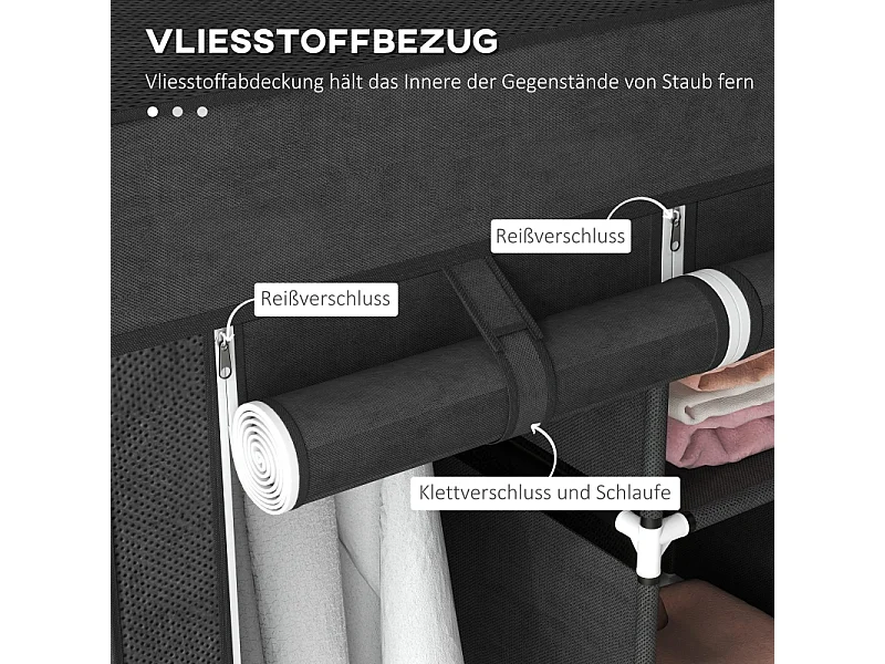 Opvouwbare stoffen kledingkast met 3 lades - Zwart, 125 x 43 x 162,5 cm, praktisch en ruimtebesparend voor slaapkamer of woonkamer