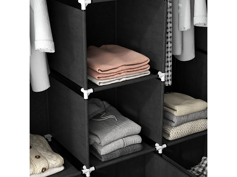 Opvouwbare stoffen kledingkast met 3 lades - Zwart, 125 x 43 x 162,5 cm, praktisch en ruimtebesparend voor slaapkamer of woonkamer