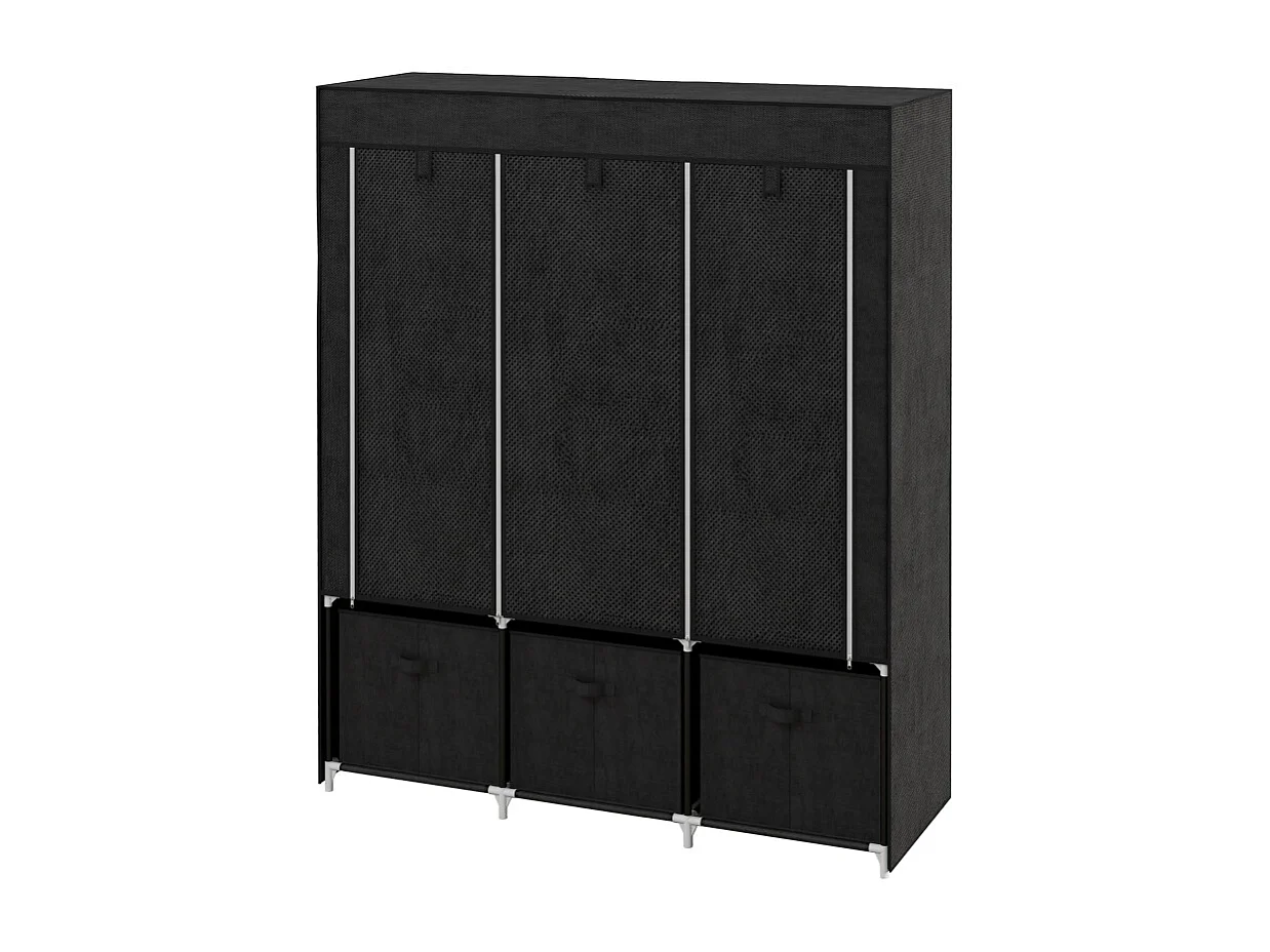 Opvouwbare stoffen kledingkast met 3 lades - Zwart, 125 x 43 x 162,5 cm, praktisch en ruimtebesparend voor slaapkamer of woonkamer