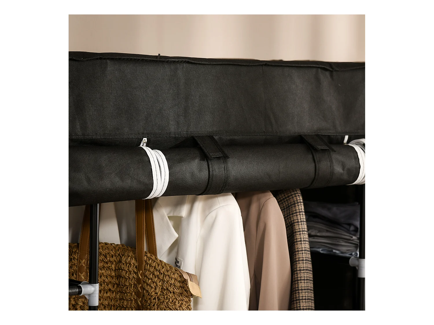 Armoire en tissu avec fermeture éclair – 1 tringle et 10 étagères, 150 x 43 x 162,5 cm, pratique, robuste et gain de place