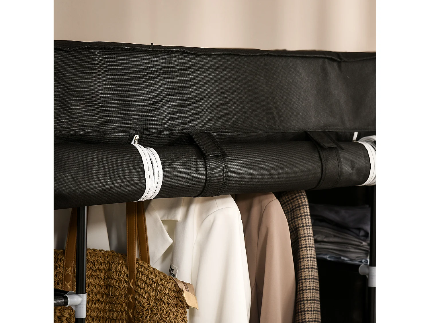 Armoire en tissu avec fermeture éclair – 1 tringle et 10 étagères, 150 x 43 x 162,5 cm, pratique, robuste et gain de place