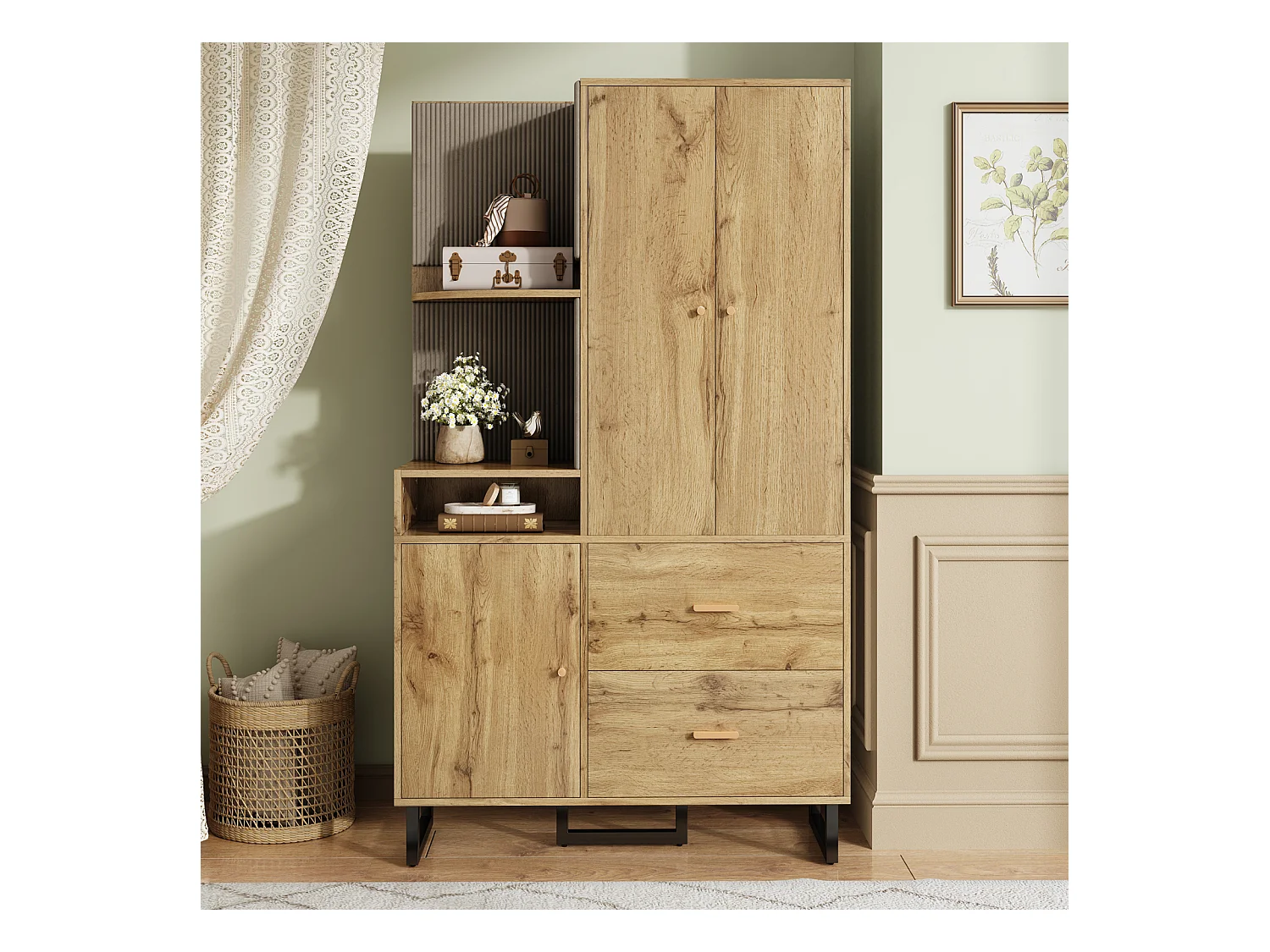 Armoire compacte pour entrée et couloir avec panneaux rembourrés et rangement chaussures – 110 x 186 x 38 cm, pratique et élégant