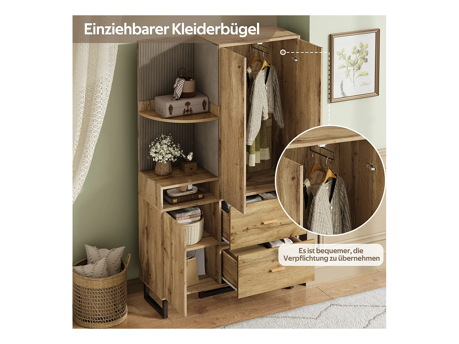 Armoire compacte pour entrée et couloir avec panneaux rembourrés et rangement chaussures – 110 x 186 x 38 cm, pratique et élégant