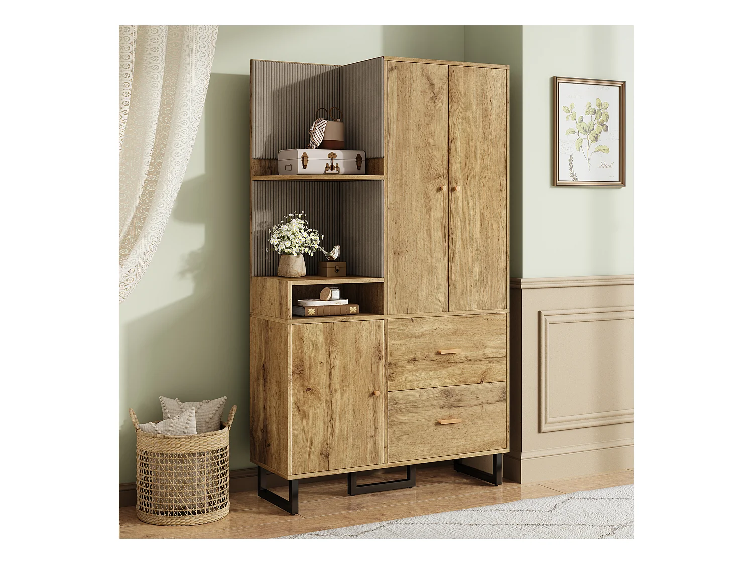 Armoire compacte pour entrée et couloir avec panneaux rembourrés et rangement chaussures – 110 x 186 x 38 cm, pratique et élégant