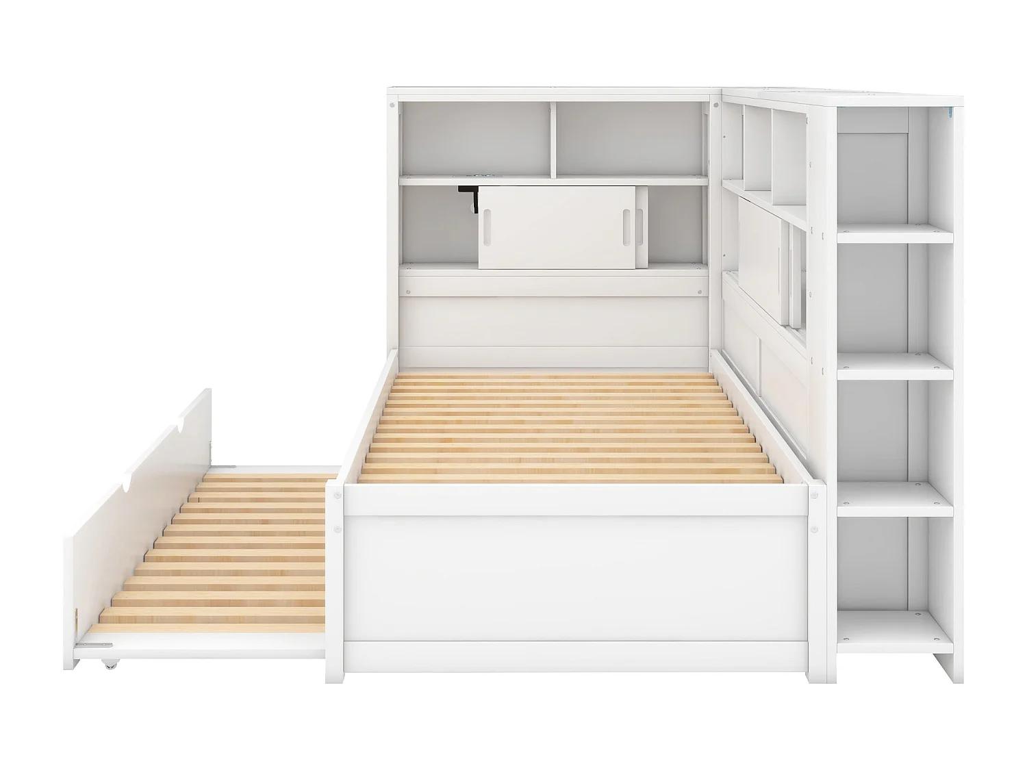 Lit de jour 90x200 cm en panneaux de particules blanc – Sans matelas, lit gigogne, canapé-lit avec port USB