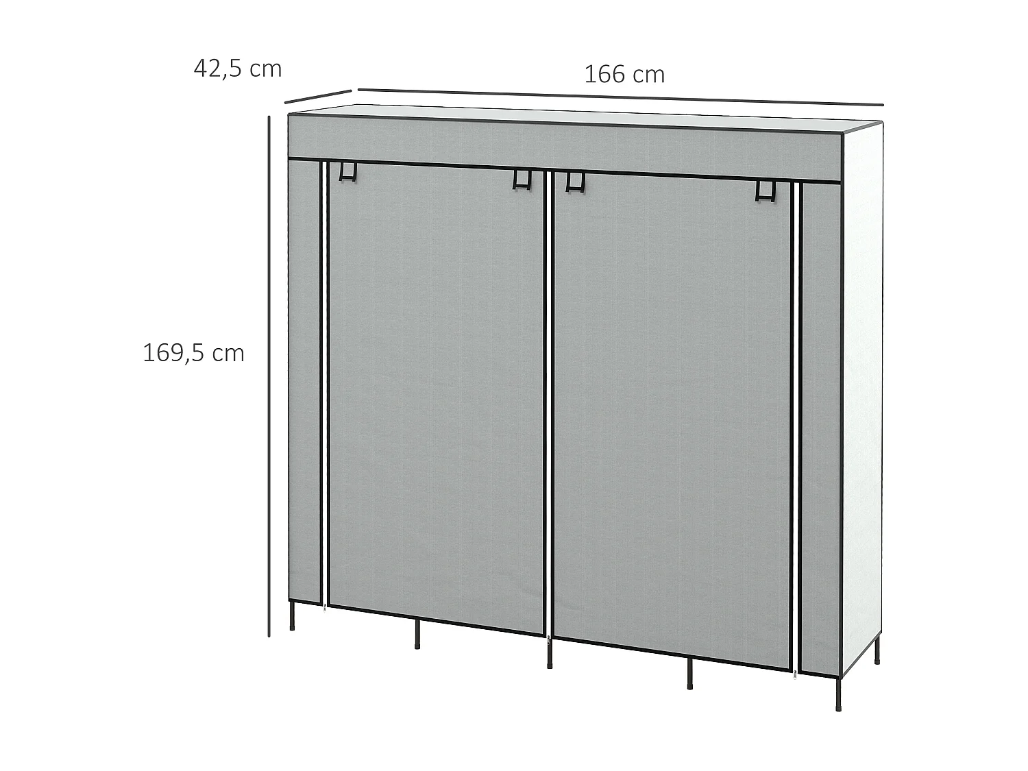 Armoire en tissu gris foncé avec tringle, 10 compartiments et 4 tiroirs – Pratique et gain de place pour chambre et couloir