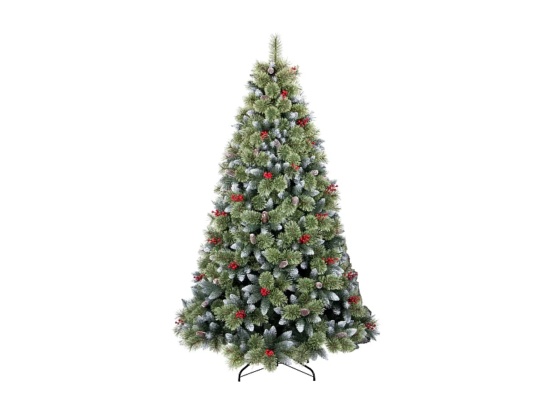 Cortina - Árbol de Navidad nevado en PVC y PP con piñas y bayas Ø99x180H, 858 puntas