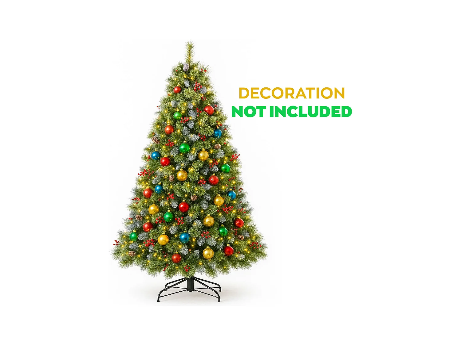 Cortina - Árbol de Navidad nevado en PVC y PP con piñas y bayas Ø99x180H, 858 puntas