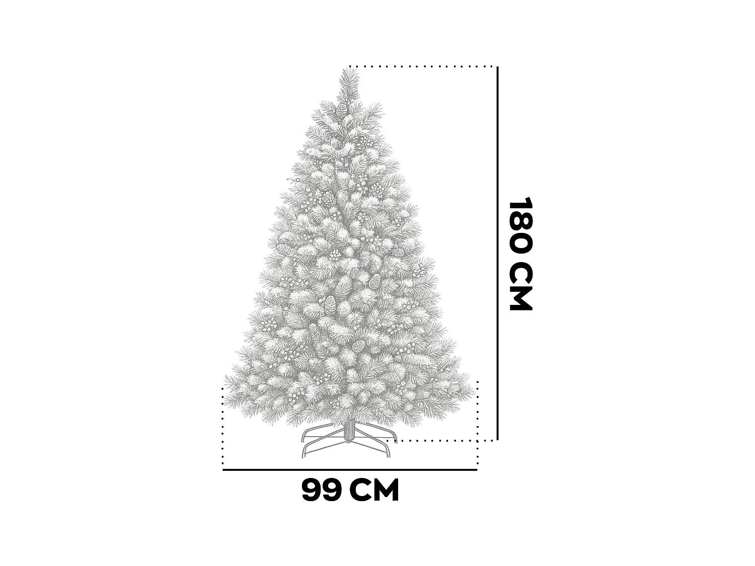 Cortina - Árbol de Navidad nevado en PVC y PP con piñas y bayas Ø99x180H, 858 puntas