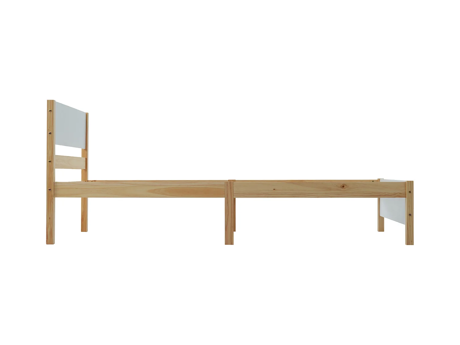 Cama individual 90x200 cm en pino y MDF blanco/natural – Con cabecero y piecero, para adolescentes o adultos