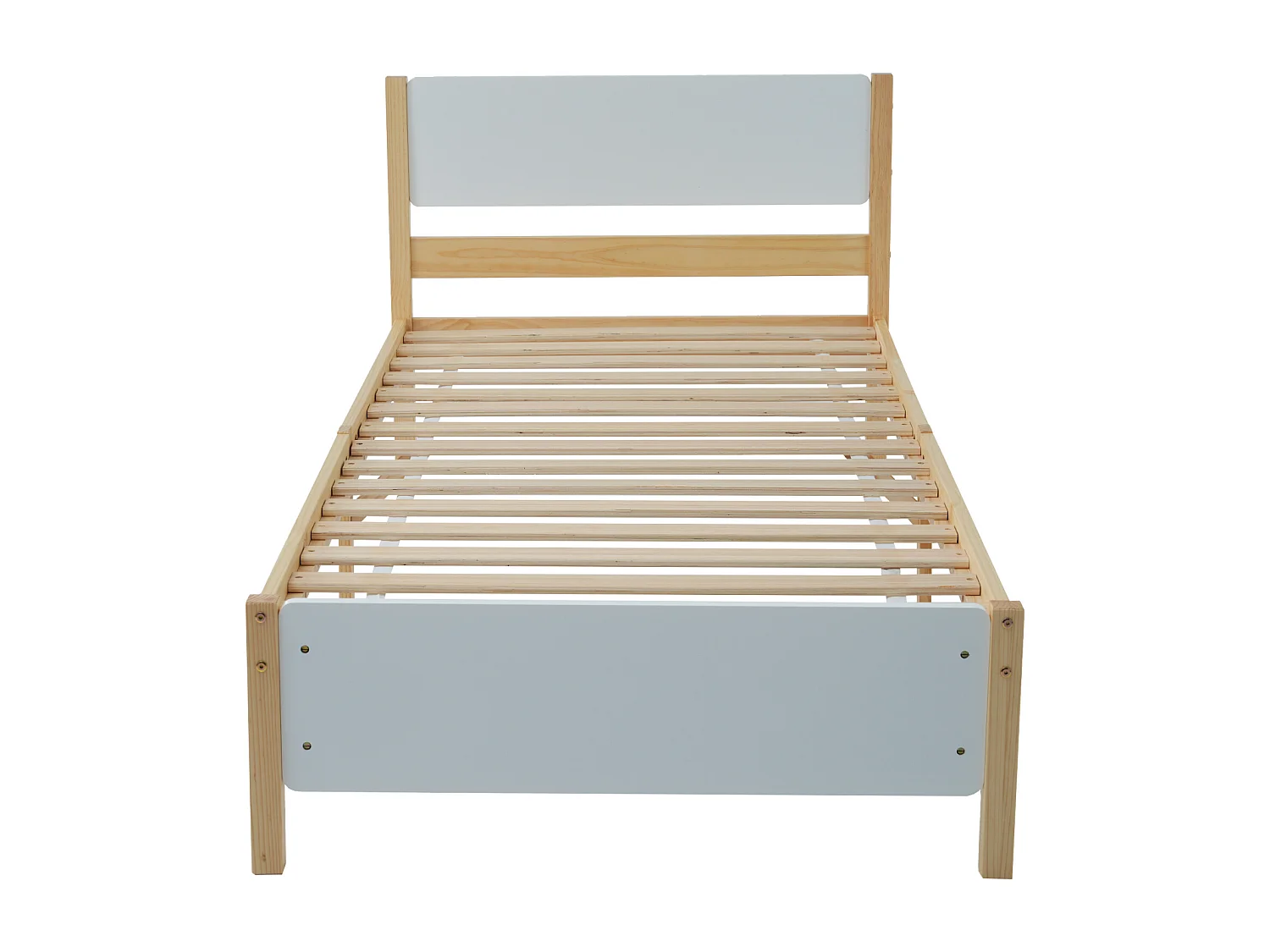 Letto singolo 90x200 cm in pino e MDF bianco/naturale – Con testiera e pediera, per ragazzi o adulti