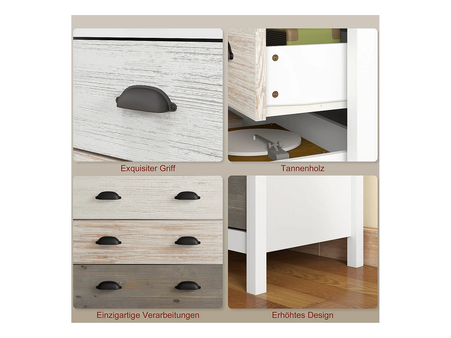 Commode de rangement blanche avec 5 tiroirs et protection anti-basculement – 70 x 38 x 85 cm, pratique pour chambre et salon