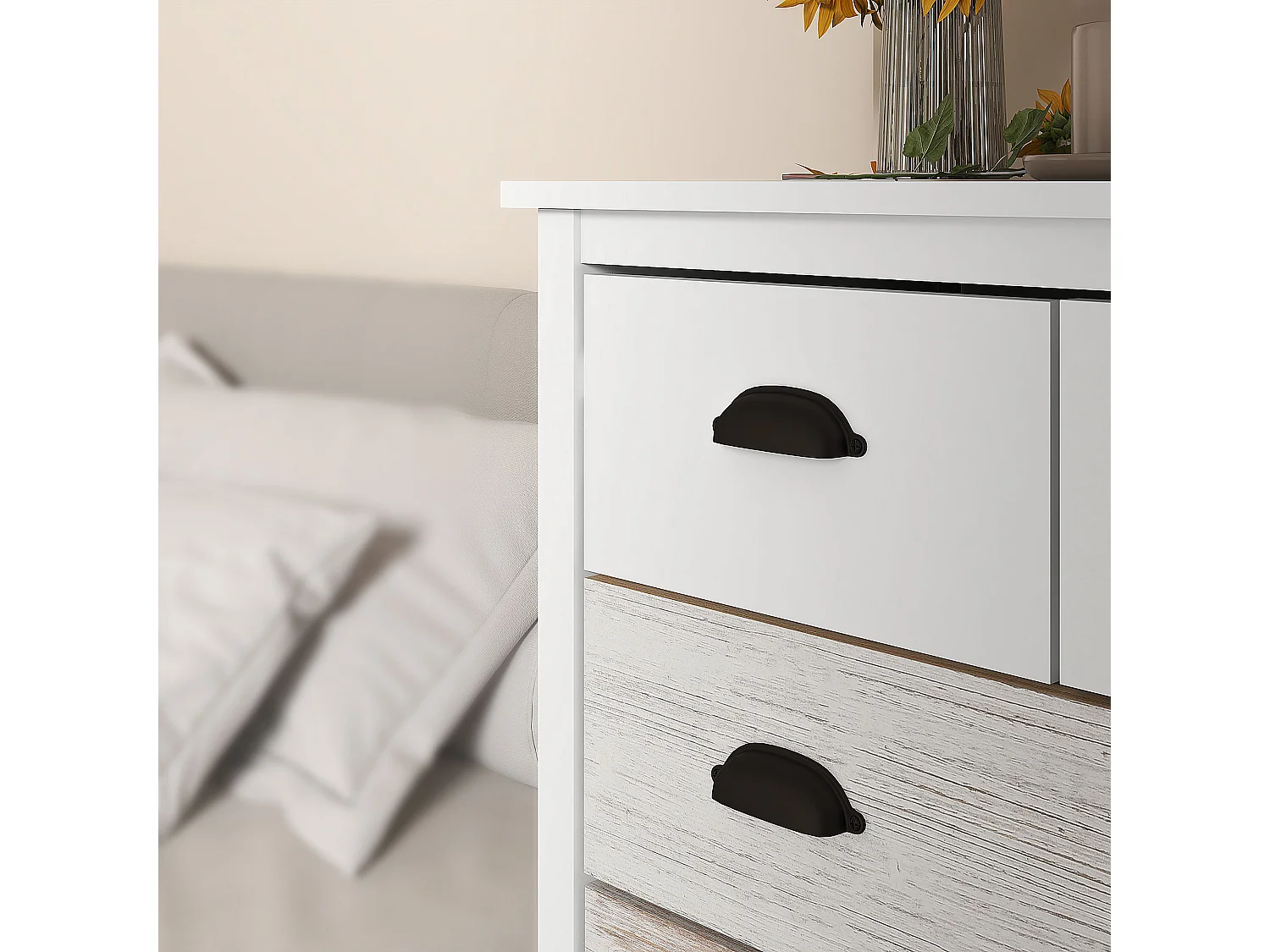 Cômoda branca com 5 gavetas e proteção anti-tombamento - 70 x 38 x 85 cm, prática para quarto e sala de estar