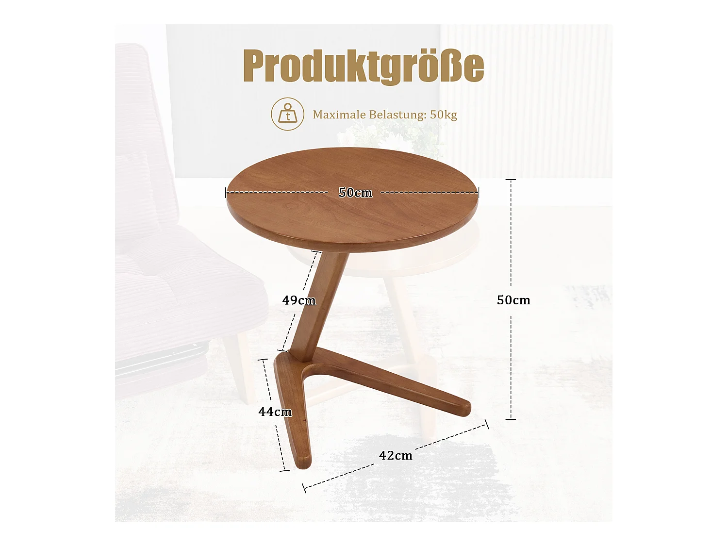 Sienna - Table Basse d'Appoint - Table Basse Roulante avec Structure en Z Renforcée - Glisse sous le Canapé - Bois Massif 50×44cm - Salon, Chambre, Balcon