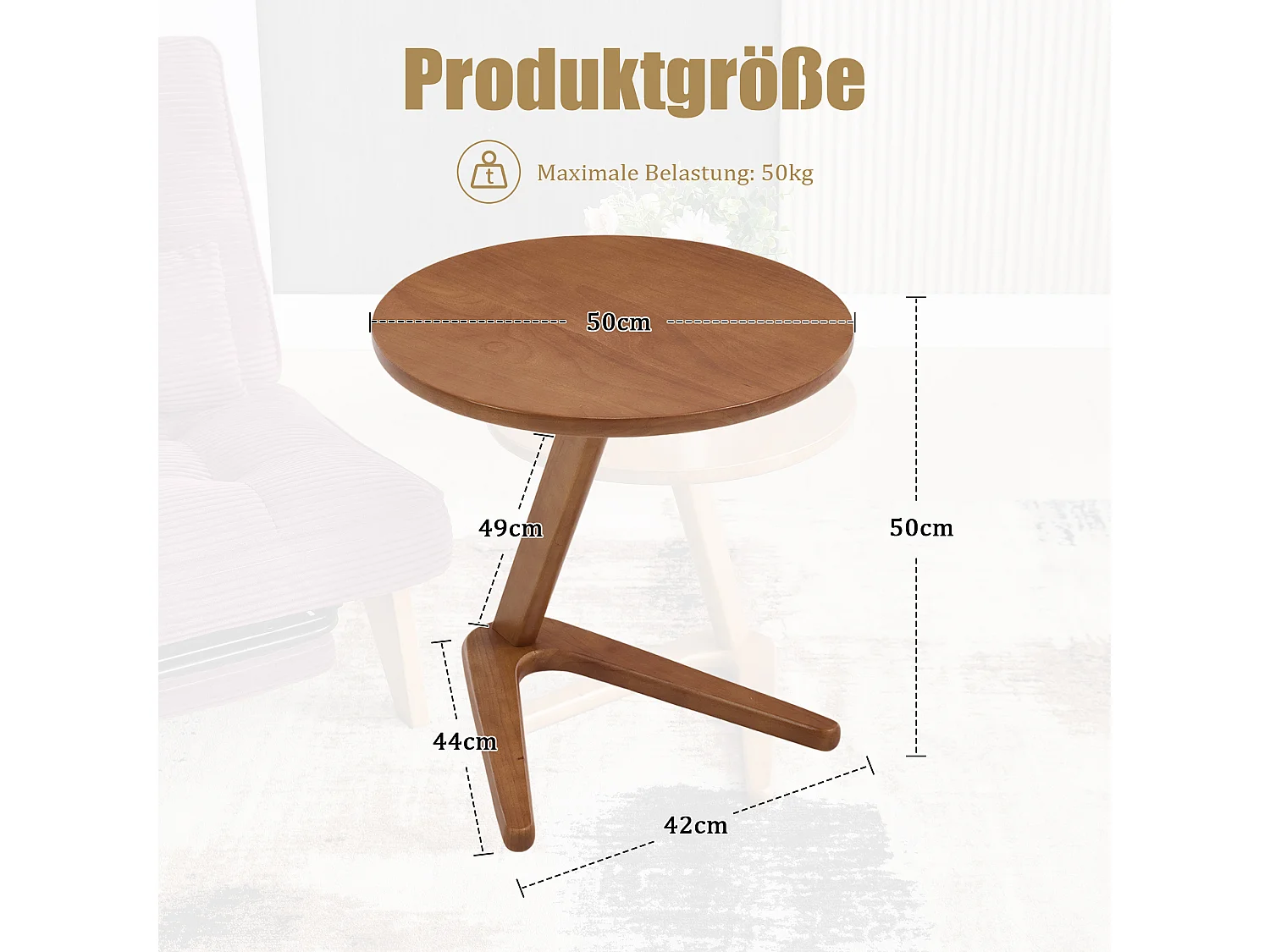 Sienna - Table Basse d'Appoint - Table Basse Roulante avec Structure en Z Renforcée - Glisse sous le Canapé - Bois Massif 50×44cm - Salon, Chambre, Balcon