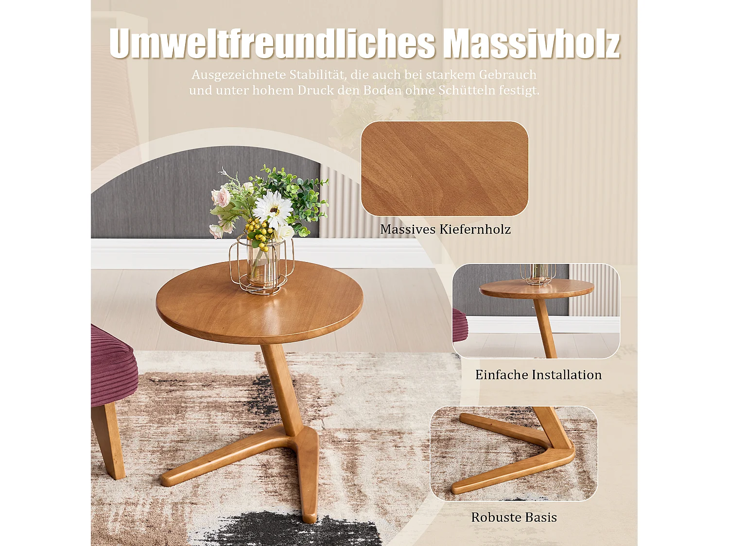 Sienna - Bijzettafel - Rolbare salontafel met versterkte Z-vormige structuur - Schuift onder de bank - 50×44cm - Woonkamer, slaapkamer, balkon