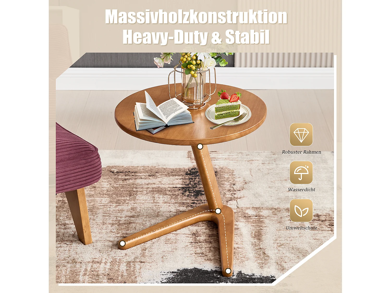 Sienna - Bijzettafel - Rolbare salontafel met versterkte Z-vormige structuur - Schuift onder de bank - 50×44cm - Woonkamer, slaapkamer, balkon