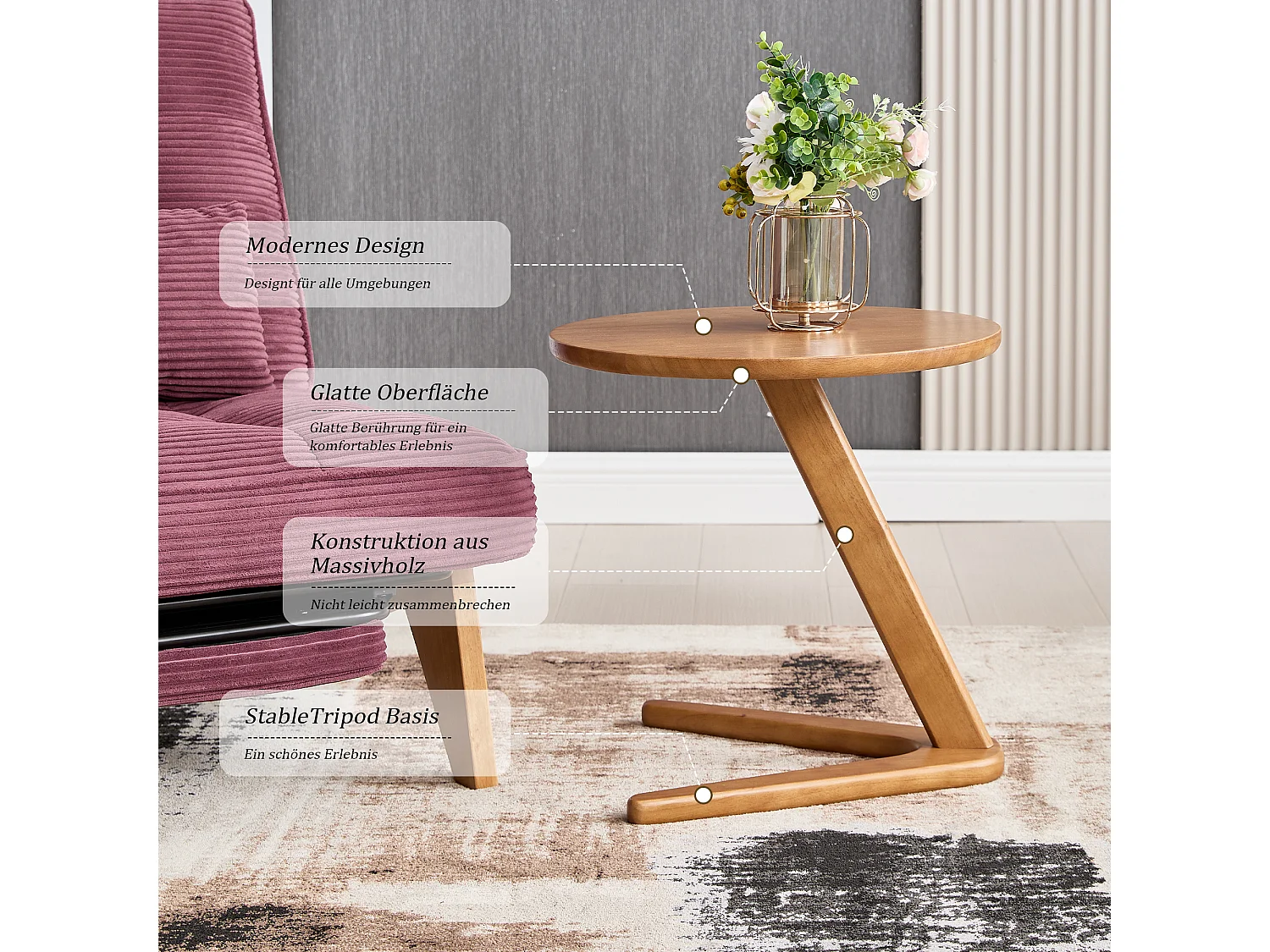 Sienna - Bijzettafel - Rolbare salontafel met versterkte Z-vormige structuur - Schuift onder de bank - 50×44cm - Woonkamer, slaapkamer, balkon