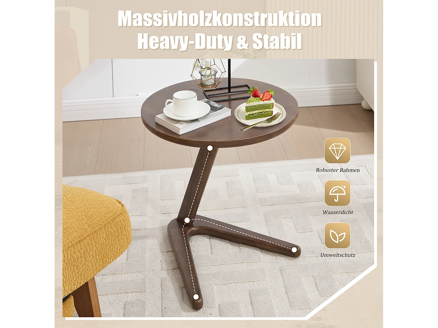 Sienna - Bijzettafel - Rolbare salontafel met versterkte Z-vormige structuur - Schuift onder de bank - 50×44cm - Woonkamer, slaapkamer, balkon