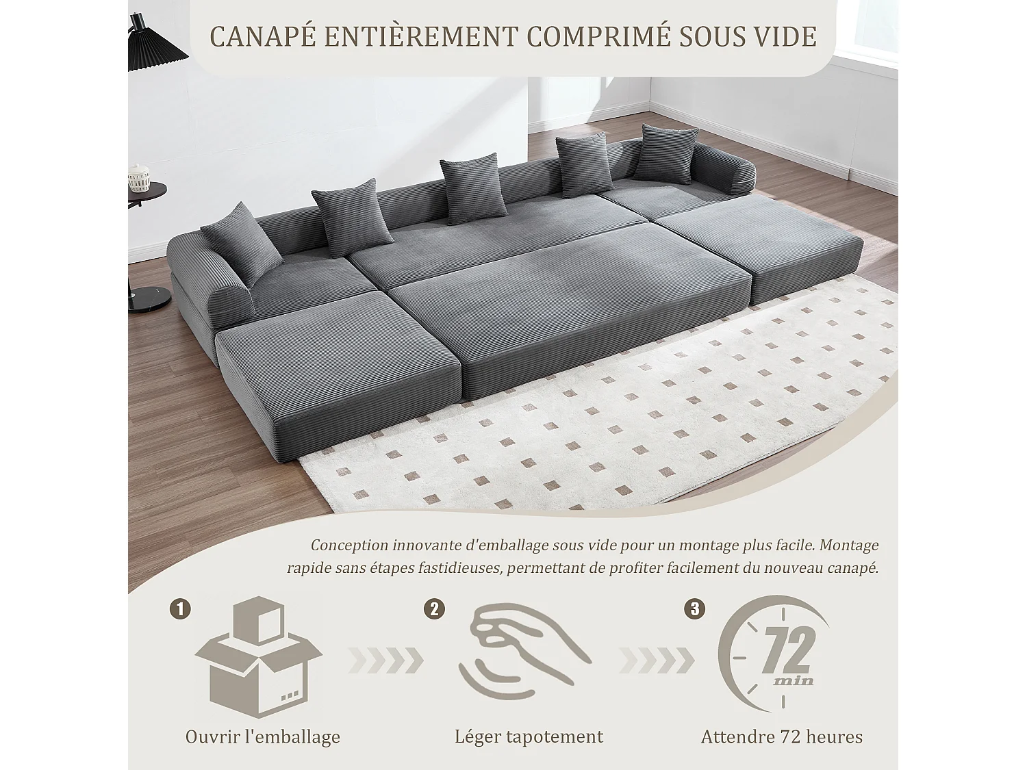 Kaleido 3.0 - Canapé Modulable 5 Places - Canapé Convertible avec Cadre Métal Externe - 5 Coussins Inclus - Combinaisons DIY Illimitées - Idéal Salon, Bureau