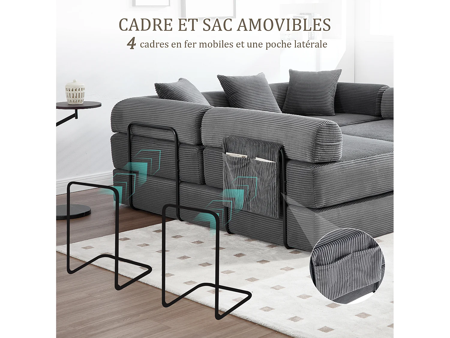 Kaleido 3.0 - Canapé Modulable 5 Places - Canapé Convertible avec Cadre Métal Externe - 5 Coussins Inclus - Combinaisons DIY Illimitées - Idéal Salon, Bureau