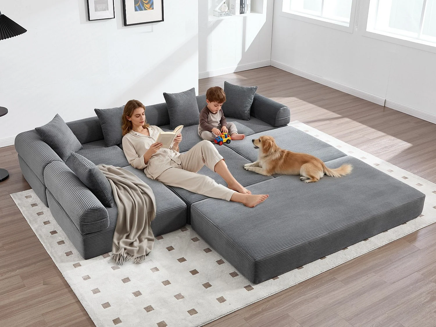 Kaleido 3.0 - 5-zits modulaire bank - Omvormbare bank met extern metalen frame - Onbeperkte doe-het-zelfcombinaties - Ideaal voor woonkamer en kantoor