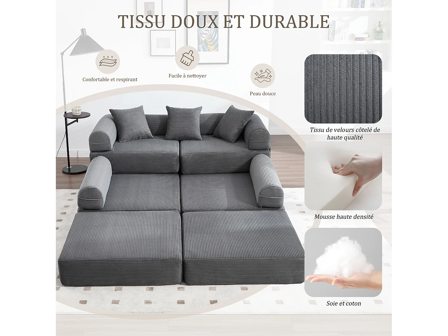 Kaleido 3.0 - 5-zits modulaire bank - Omvormbare bank met extern metalen frame - Onbeperkte doe-het-zelfcombinaties - Ideaal voor woonkamer en kantoor