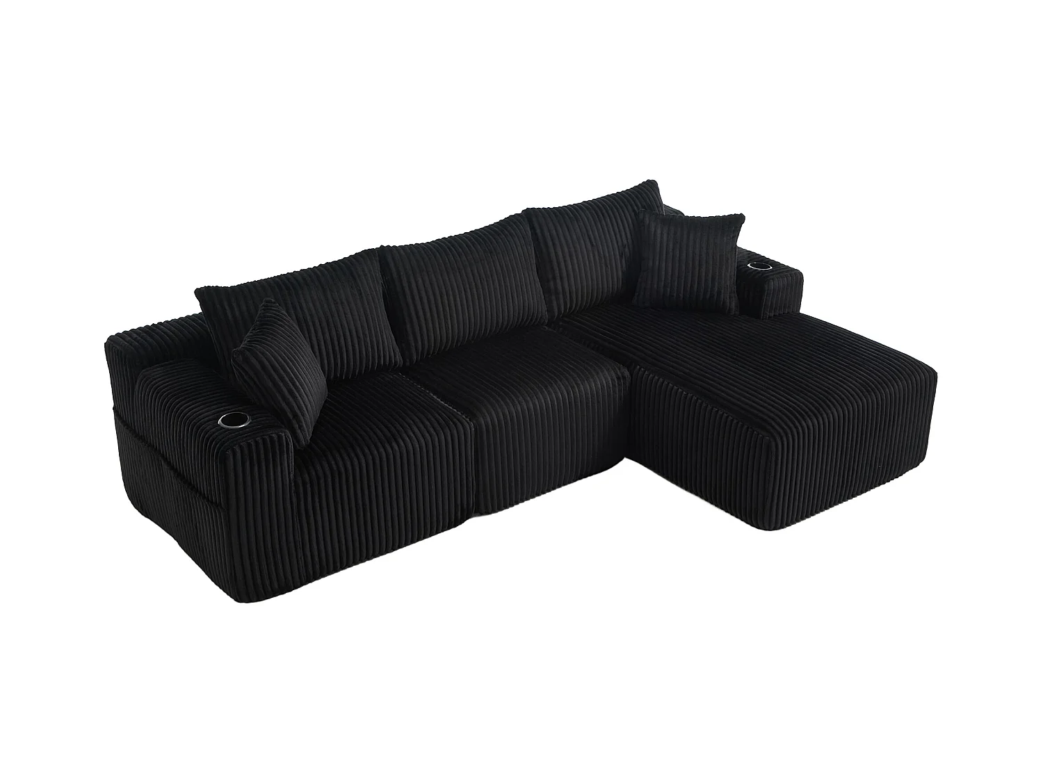 Canapé modulable 3 places - 5 coussins inclus - Porte-gobelets et poches latérales - Convertible en canapé d'angle - Noir - Idéal salon et studio