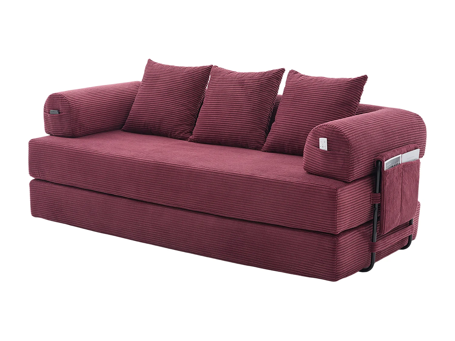 Kaleido 2.0 - Canapé Modulable en Velours Côtelé - Cadre Métallique Externe - Poches de Rangement et 3 Coussins Inclus - Fuchsia - Idéal pour Salon, Appartement