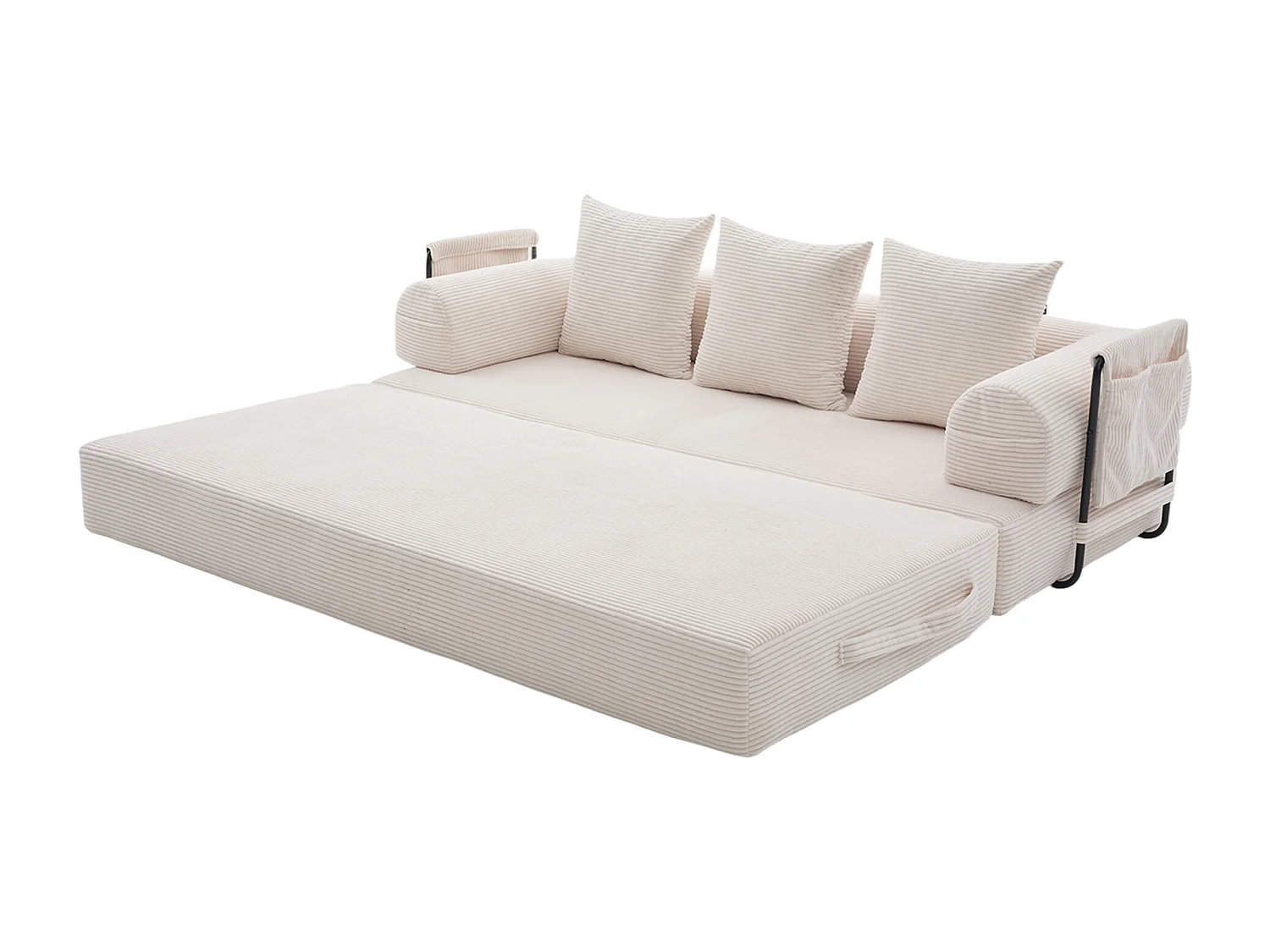 Kaleido 2.0 - Canapé Modulable en Velours Côtelé – Cadre Métallique Externe - Poches de Rangement et 3 Coussins Inclus - Beige – Idéal pour Salon, Appartement