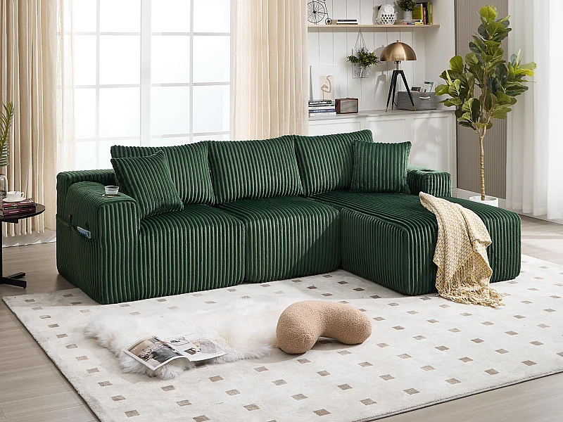 3-zits modulaire bank - Inclusief 5 kussens - Bekerhouders en zijvakken - Omvormbaar tot hoekbank - Ideaal voor woonkamer en studio