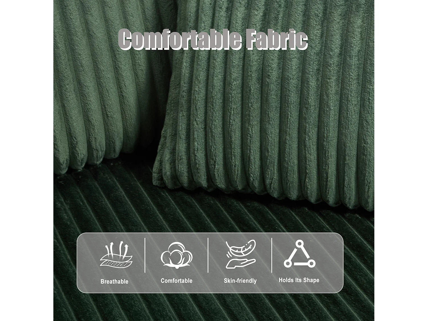 Canapé modulable 3 places - 5 coussins inclus - Porte-gobelets et poches latérales - Convertible en canapé d'angle - Vert - Idéal salon et studio