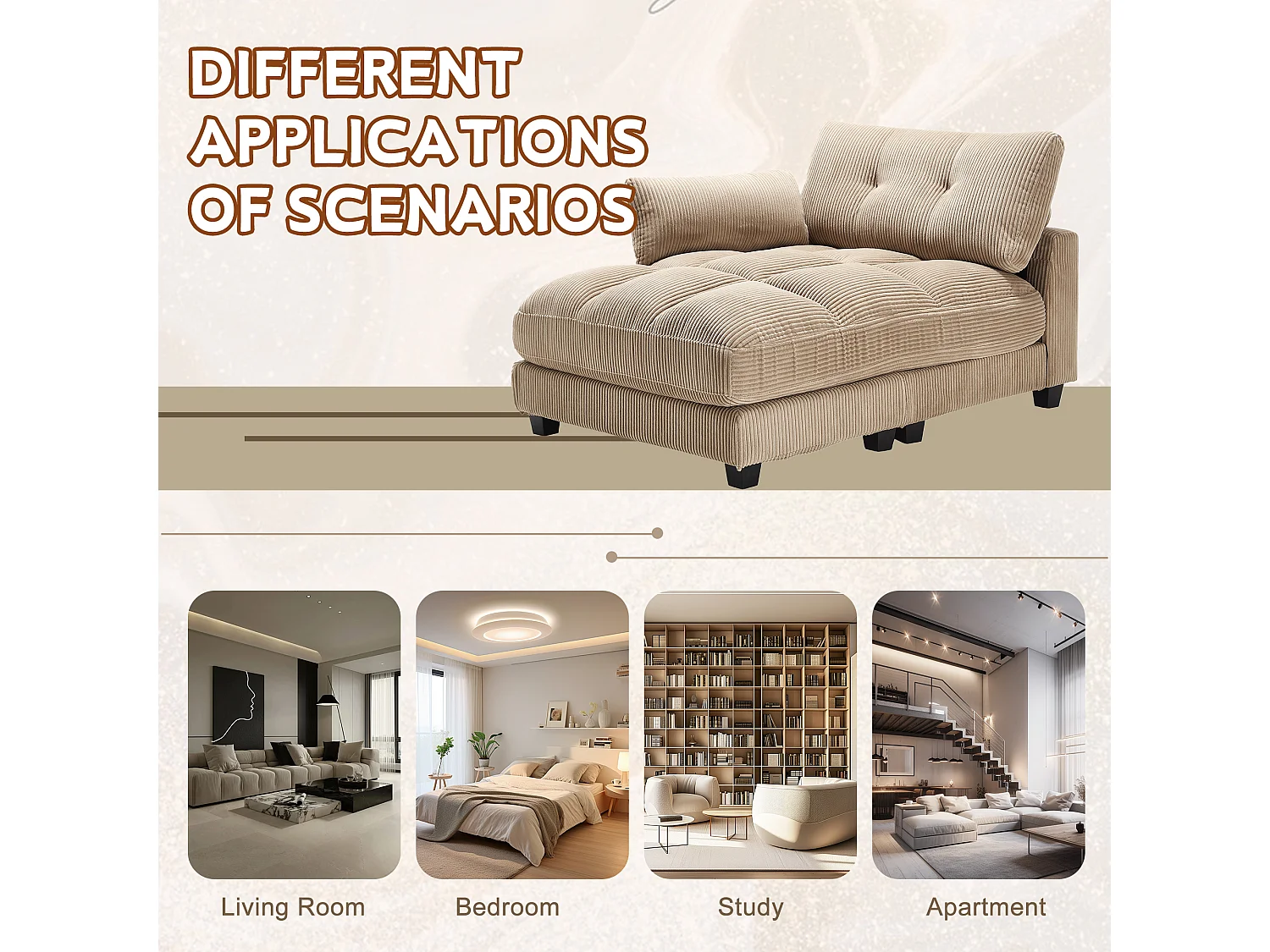 Canapé modulable en velours Kaki– avec USB et porte‑gobelet – multifonction pour petit espace - 112x140x81cm