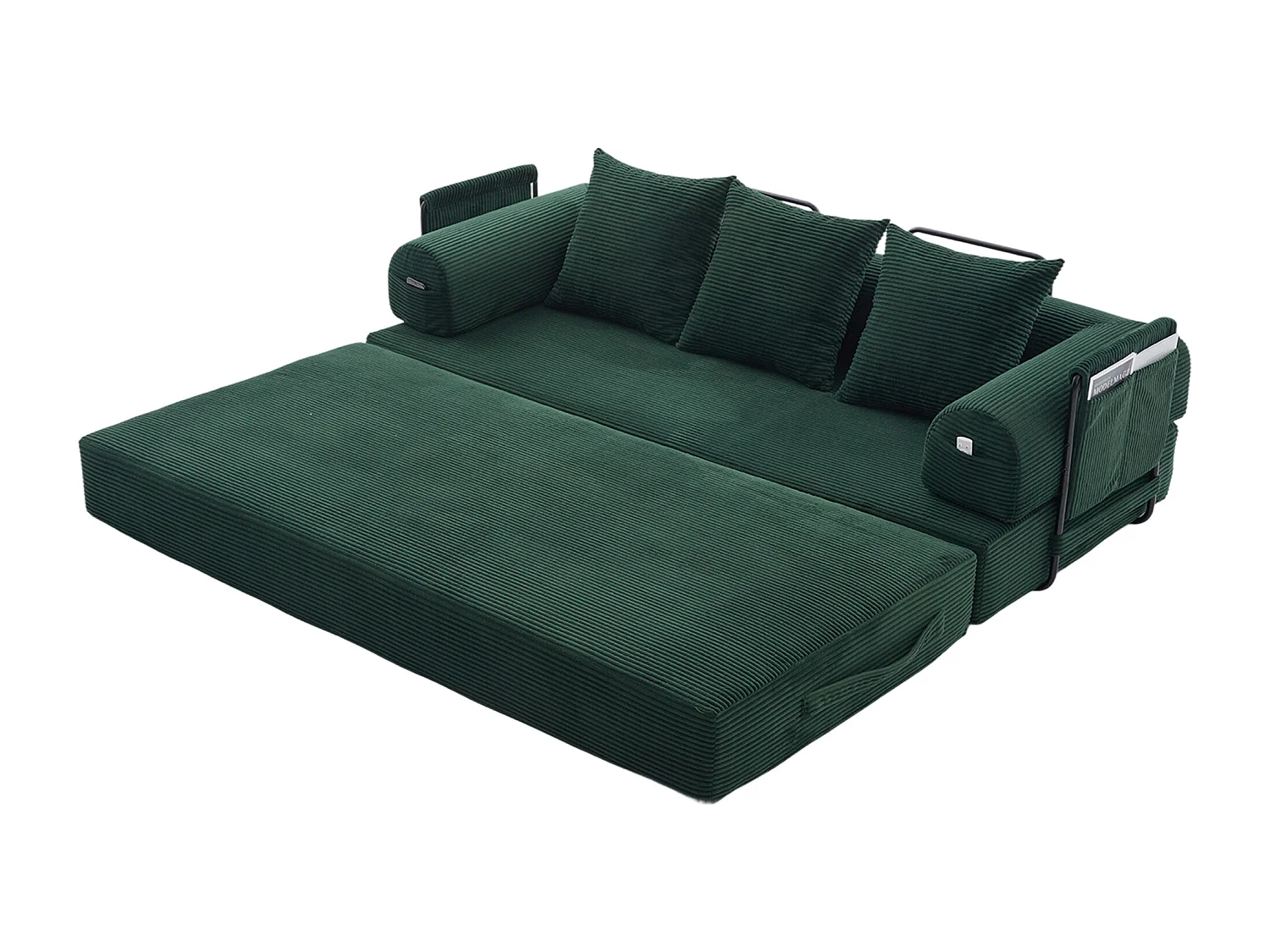 Kaleido 2.0 - Canapé Modulable en Velours Côtelé – Cadre Métallique Externe - Poches de Rangement et 3 Coussins Inclus - Vert - Idéal pour Salon, Appartement