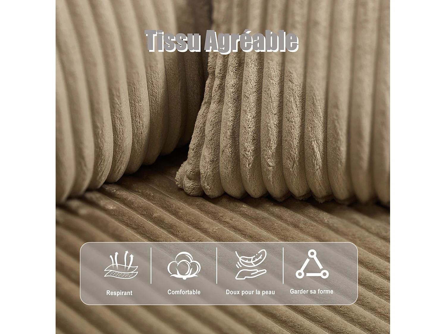 Canapé modulable 3 places - 5 coussins inclus - Porte-gobelets et poches latérales - Convertible en canapé d'angle - Kaki - Idéal salon et studio