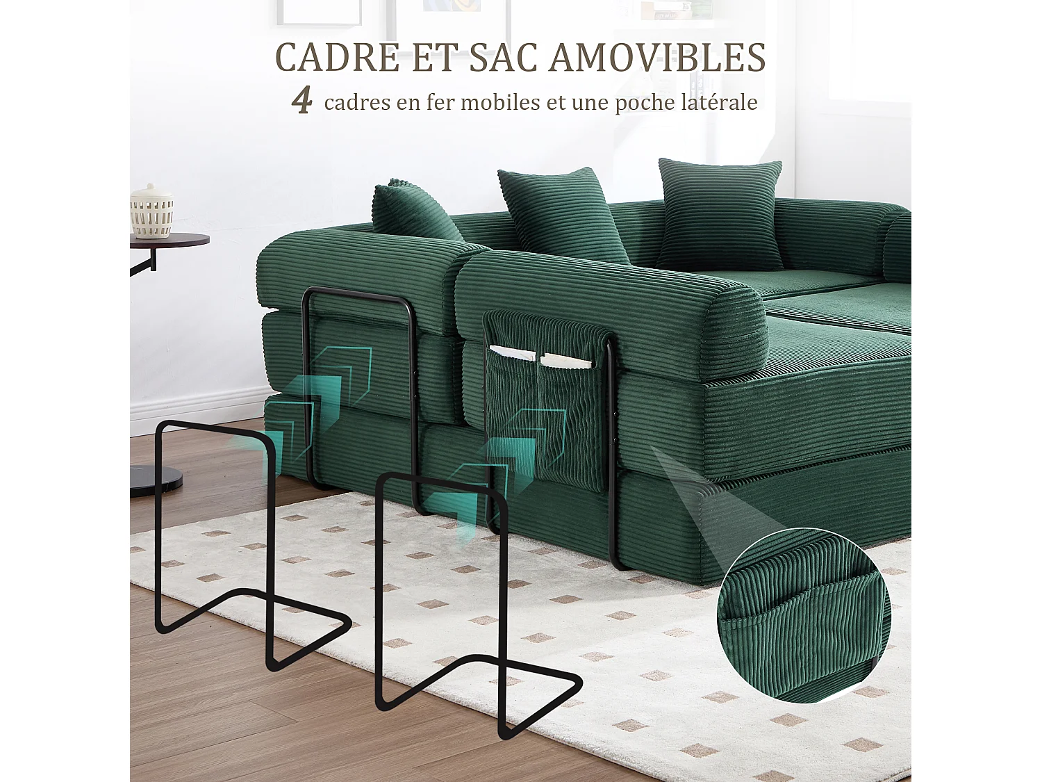 Kaleido 3.0 - Canapé Modulable 5 Places - Canapé Convertible avec Cadre Métal Externe - 5 Coussins Inclus - Combinaisons DIY Illimitées - Idéal Salon, Bureau