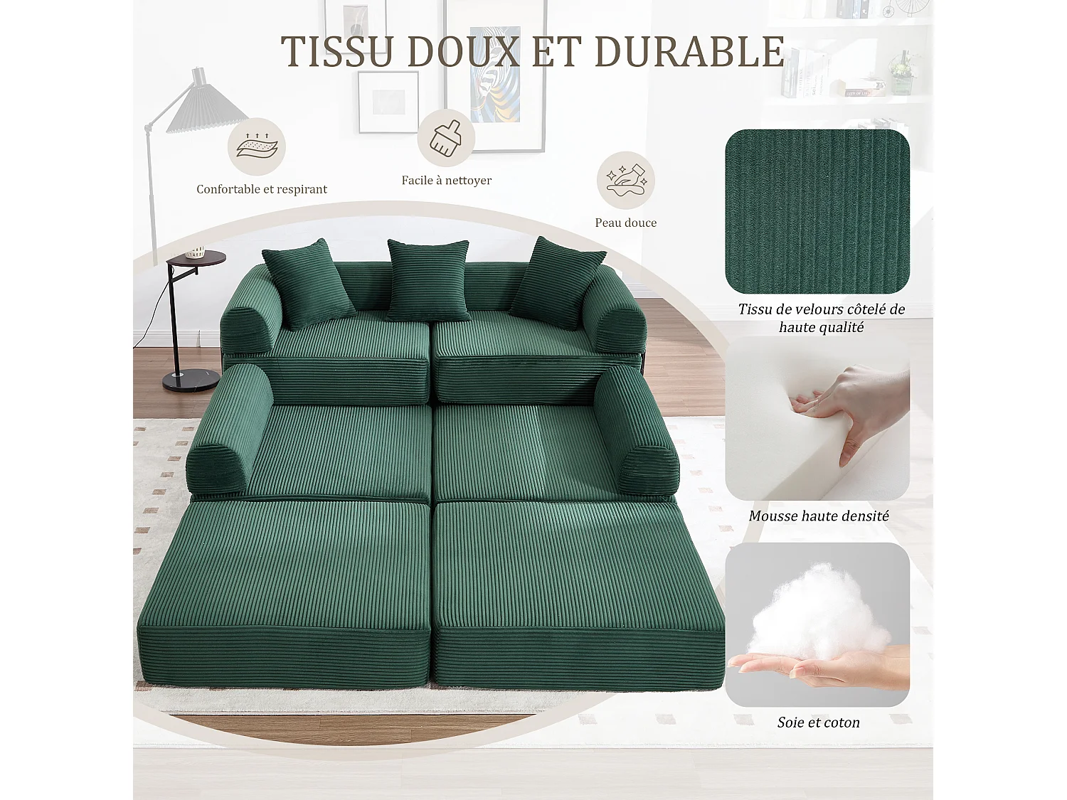 Kaleido 3.0 - 5-zits modulaire bank - Omvormbare bank met extern metalen frame - Onbeperkte doe-het-zelfcombinaties - Ideaal voor woonkamer en kantoor