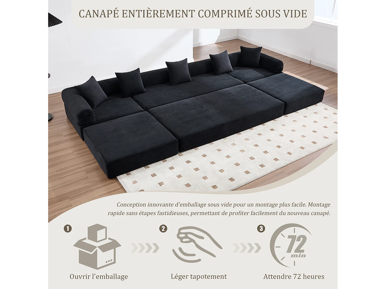 Kaleido 3.0 - Canapé Modulable 5 Places - Canapé Convertible avec Cadre Métal Externe - 5 Coussins Inclus - Combinaisons DIY Illimitées - Idéal Salon, Bureau