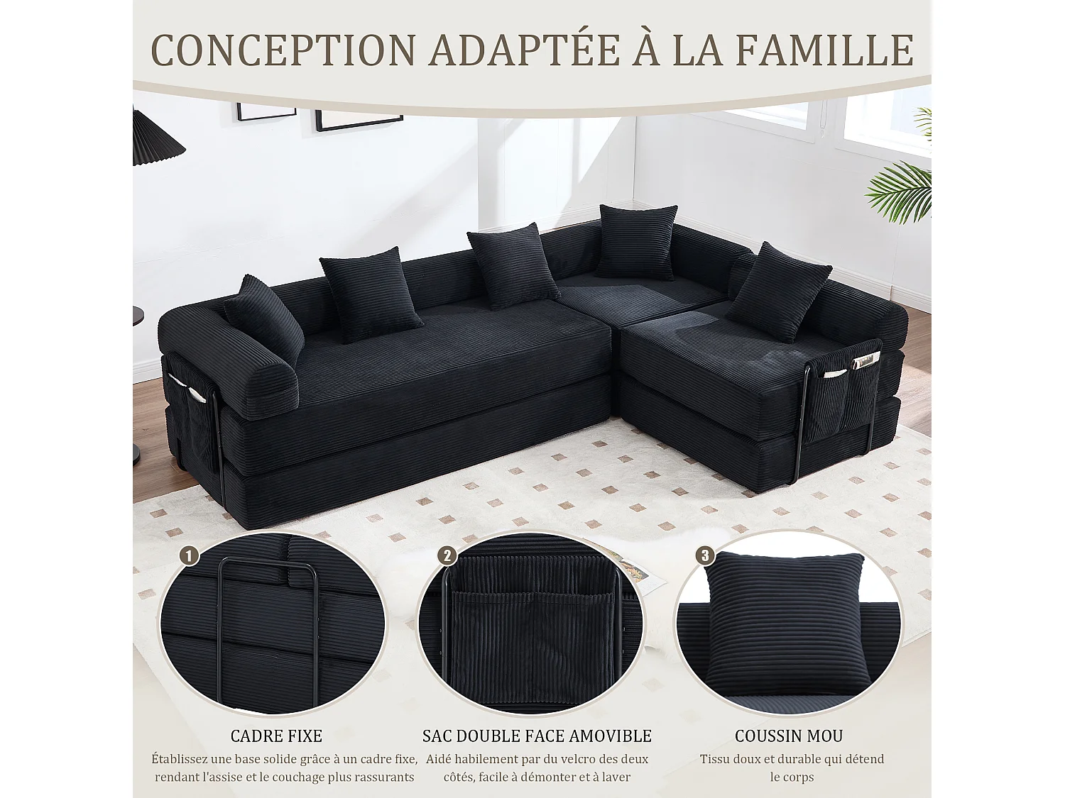 Kaleido 3.0 - Canapé Modulable 5 Places - Canapé Convertible avec Cadre Métal Externe - 5 Coussins Inclus - Combinaisons DIY Illimitées - Idéal Salon, Bureau