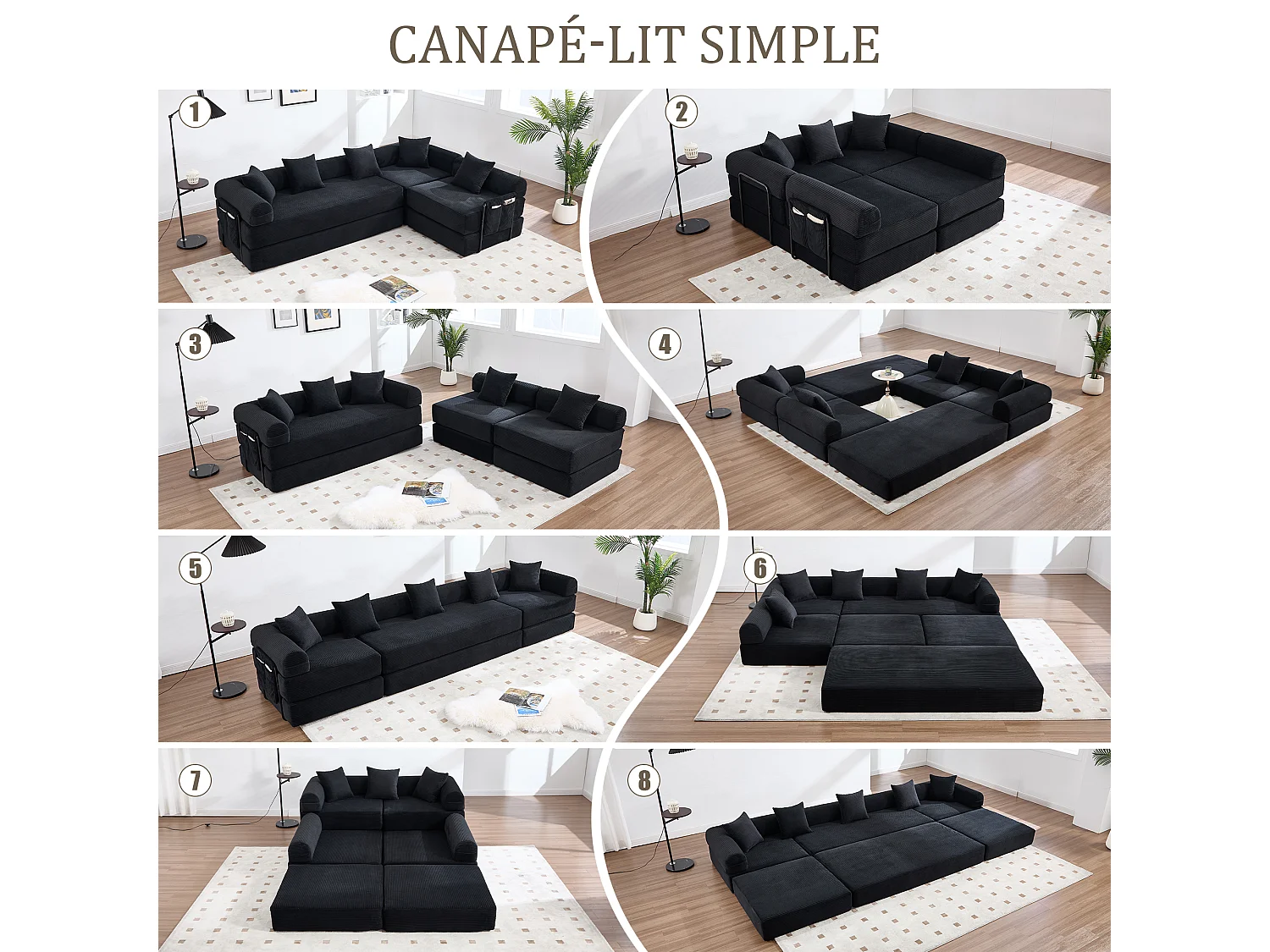 Kaleido 3.0 - Canapé Modulable 5 Places - Canapé Convertible avec Cadre Métal Externe - 5 Coussins Inclus - Combinaisons DIY Illimitées - Idéal Salon, Bureau