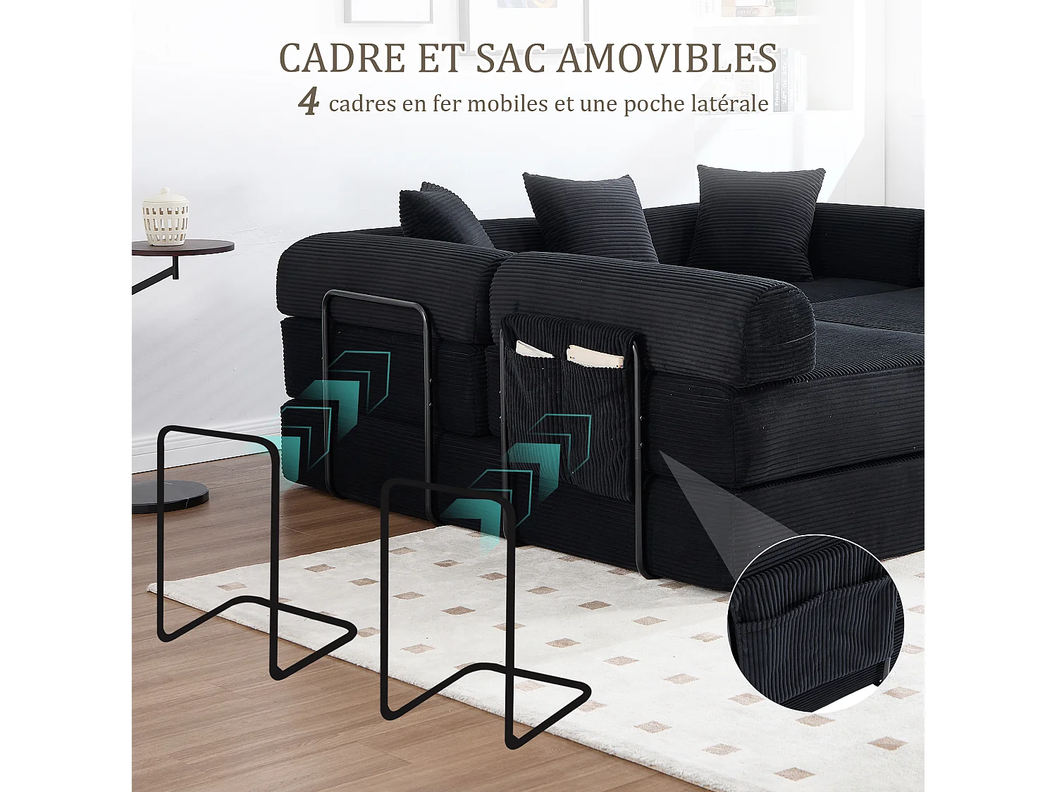 Kaleido 3.0 - Canapé Modulable 5 Places - Canapé Convertible avec Cadre Métal Externe - 5 Coussins Inclus - Combinaisons DIY Illimitées - Idéal Salon, Bureau