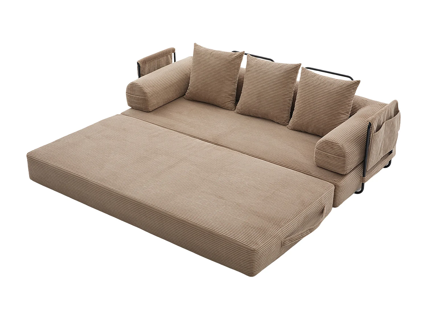 Kaleido 2.0 - Canapé Modulable en Velours Côtelé – Cadre Métallique Externe - Poches de Rangement et 3 Coussins Inclus - Kaki– Idéal pour Salon, Appartement