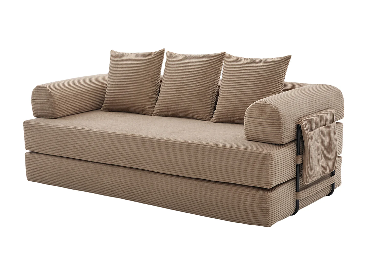 Kaleido 2.0 - Canapé Modulable en Velours Côtelé – Cadre Métallique Externe - Poches de Rangement et 3 Coussins Inclus - Kaki– Idéal pour Salon, Appartement