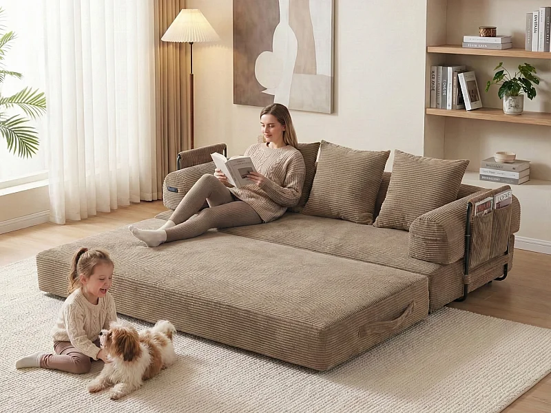 Kaleido 2.0 - Modulaire Corduroy Bank - Extern Metalen Frame - Opbergvakken en 3 Kussens Inbegrepen - Ideaal voor Woonkamer, Appartement