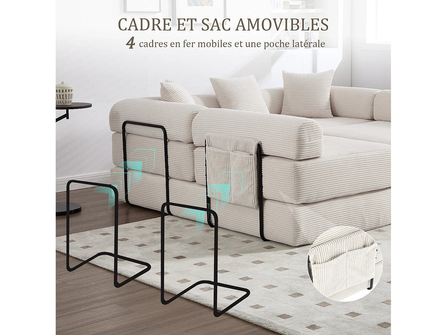 Kaleido 3.0 - Canapé Modulable 5 Places - Canapé Convertible avec Cadre Métal Externe - 5 Coussins Inclus - Combinaisons DIY Illimitées - Idéal Salon, Bureau