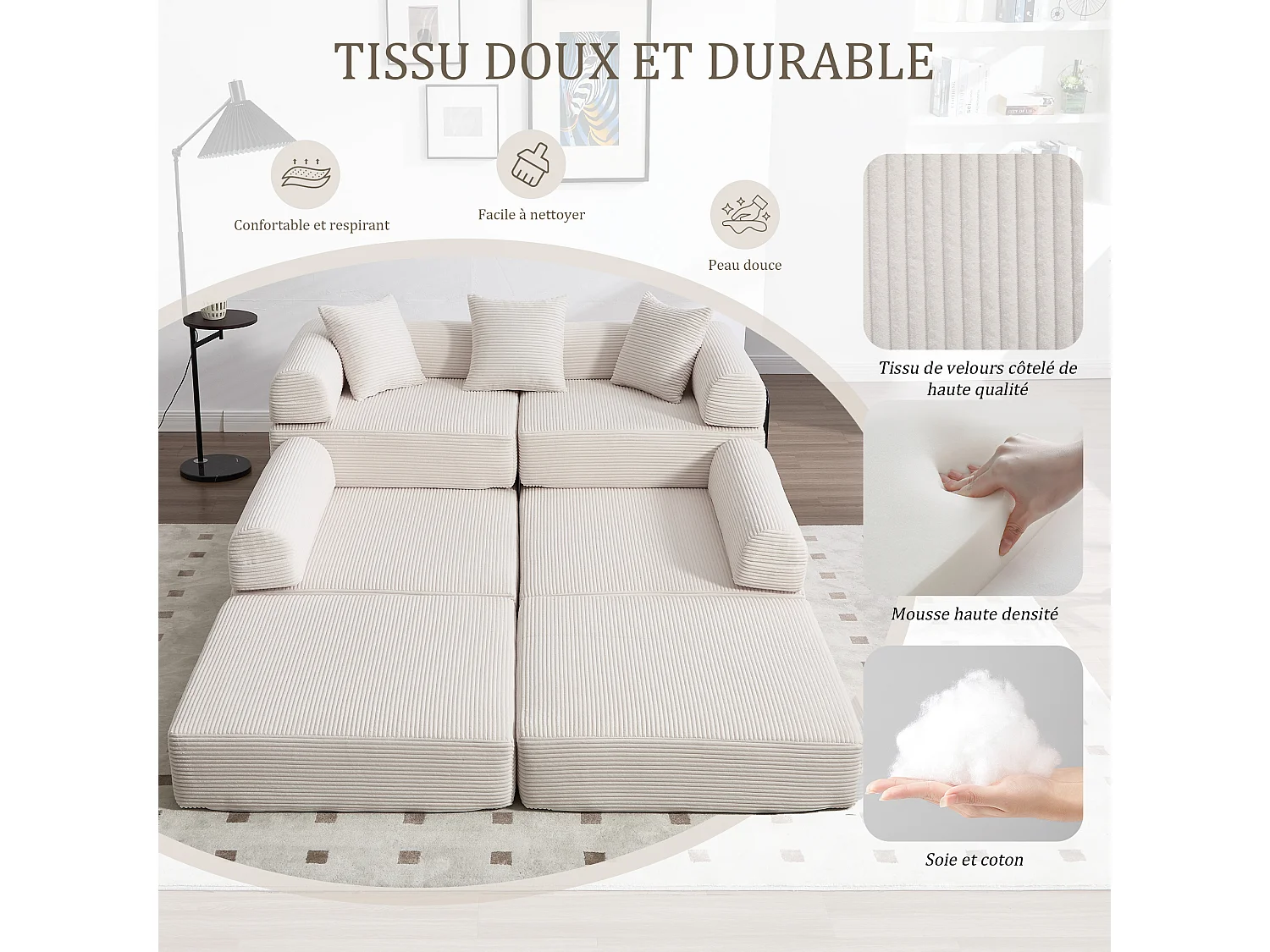 Kaleido 3.0 - Modulaire bank met 5 zitplaatsen - Omvormbare bank met extern metalen frame - Onbeperkte doe-het-zelfcombinaties - Ideaal voor woonkamer en kantoor