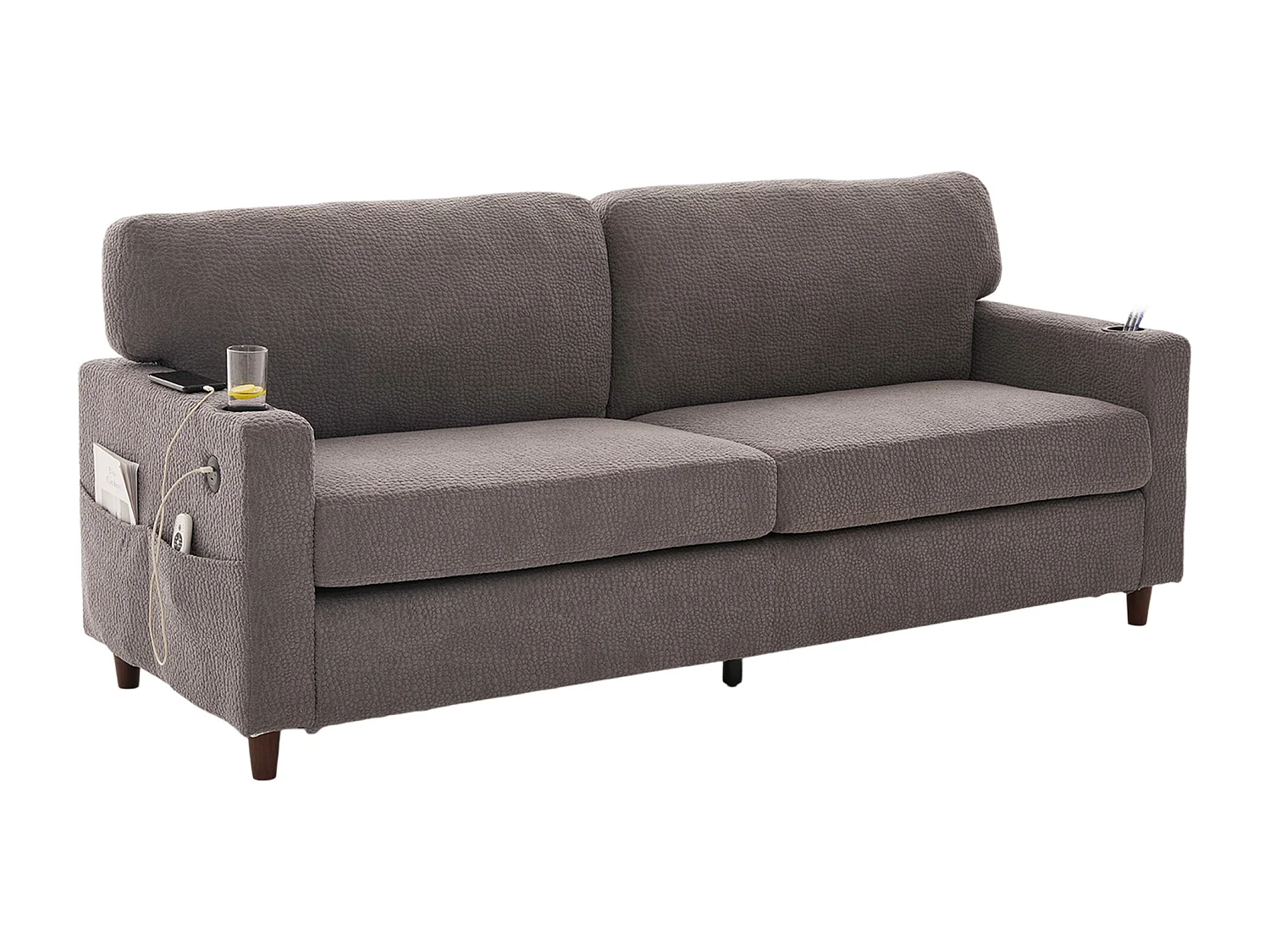 Canapé Confortable 2 Places - Canapé Fixe en Velours Chenille - Ports USB/Type-C Intégrés - LED RGB Télécommandable - Gris Clair- Pour Salon, Séjour, Bureau